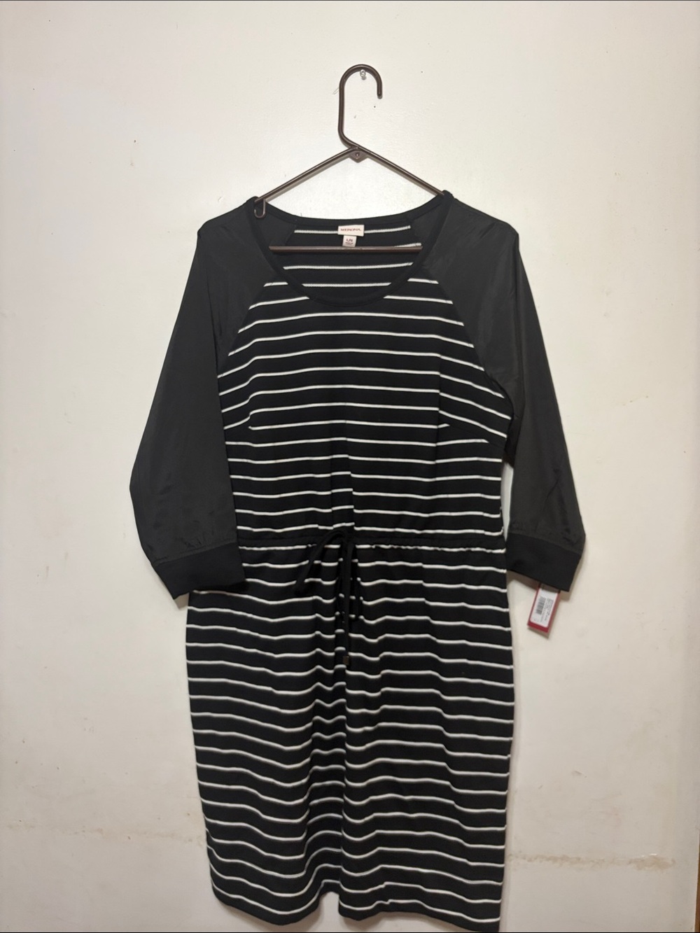 Merona Black & White Striped Drawstring Midi Dress